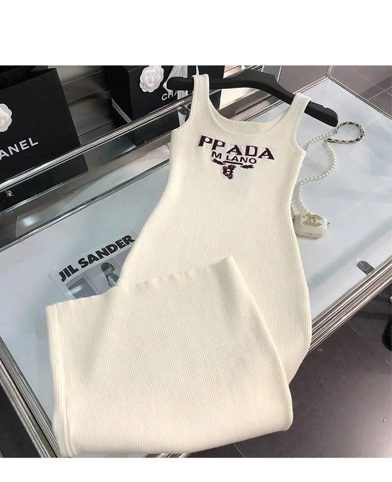 New Fashion All-match Ice Silk Knitted Sling Dress