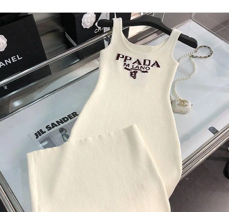 New Fashion All-match Ice Silk Knitted Sling Dress