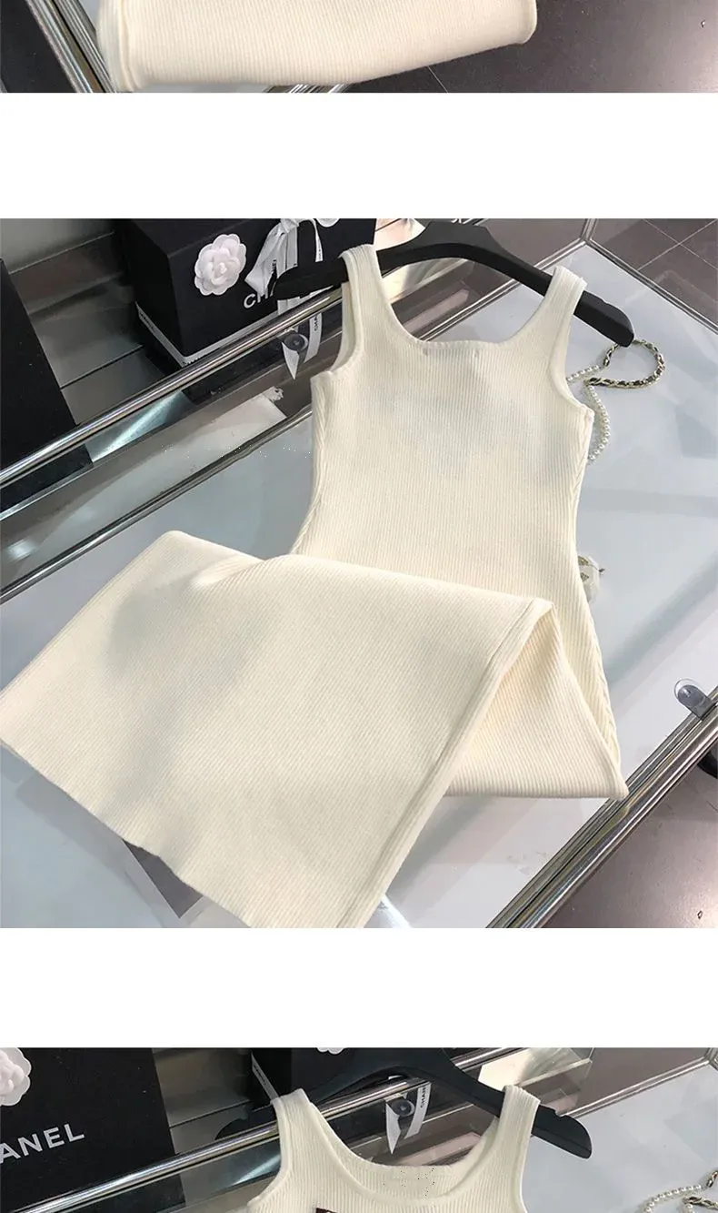 New Fashion All-match Ice Silk Knitted Sling Dress