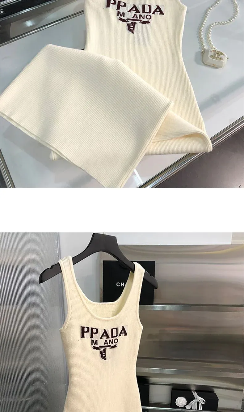 New Fashion All-match Ice Silk Knitted Sling Dress