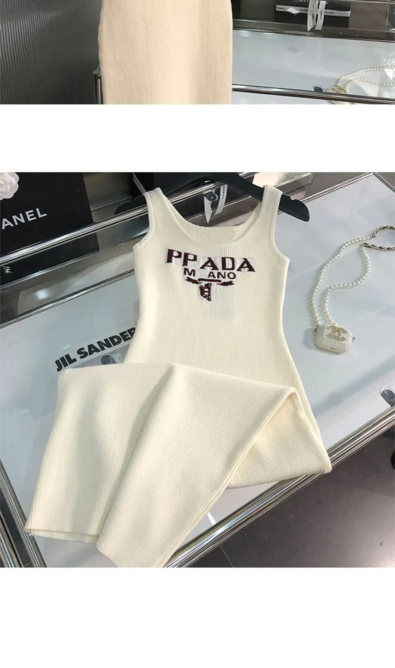 New Fashion All-match Ice Silk Knitted Sling Dress