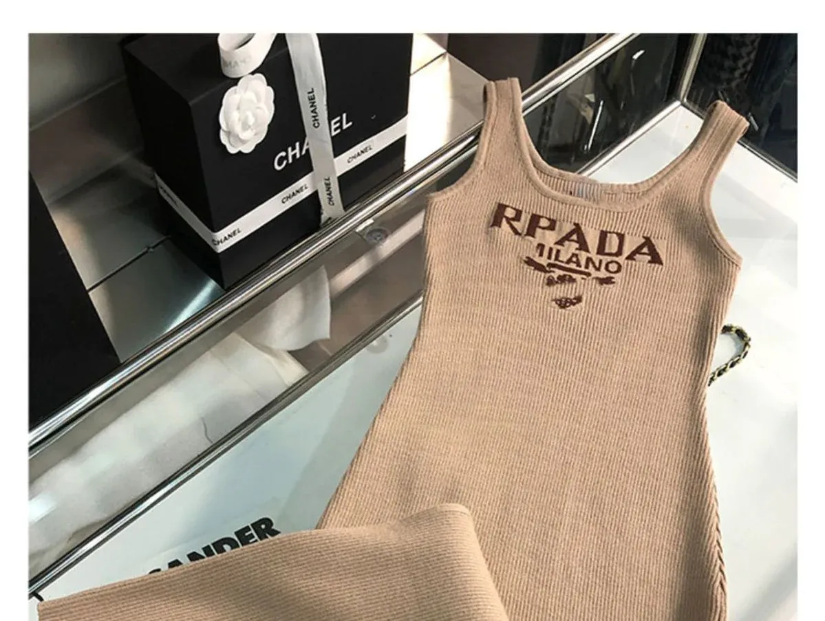 New Fashion All-match Ice Silk Knitted Sling Dress