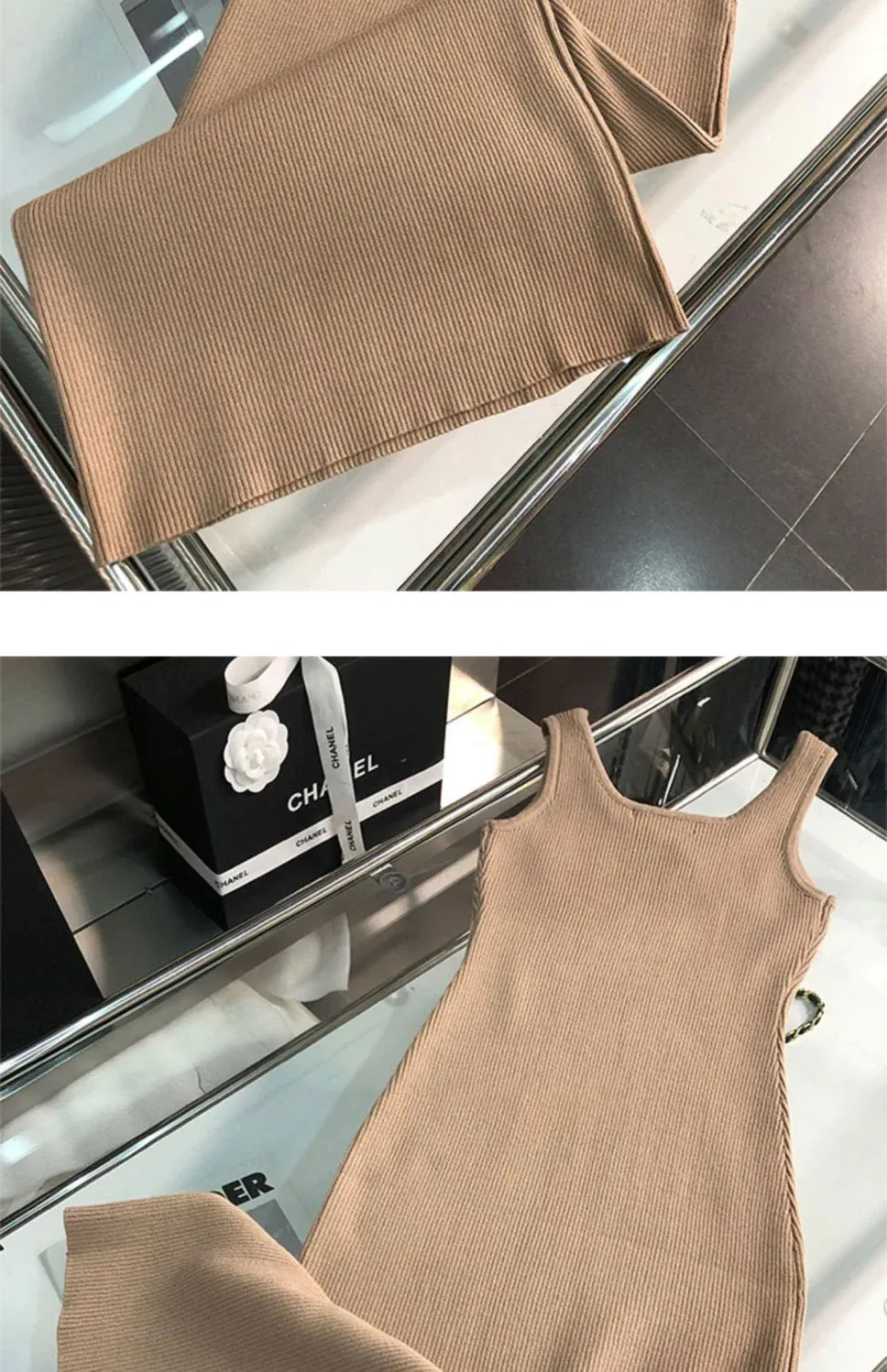 New Fashion All-match Ice Silk Knitted Sling Dress