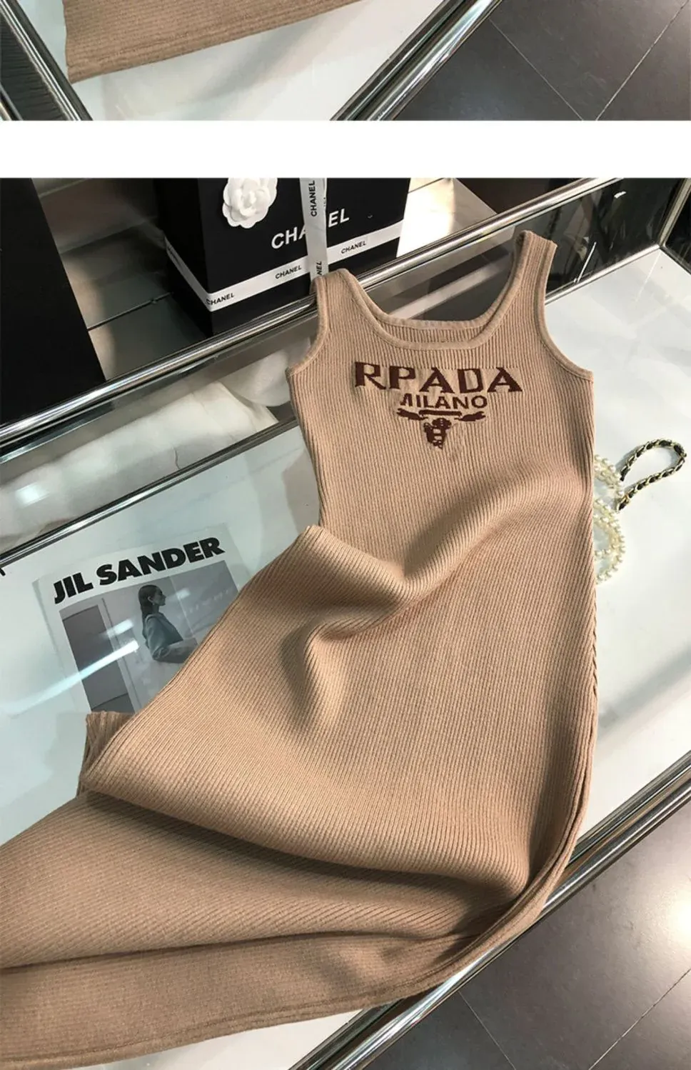 New Fashion All-match Ice Silk Knitted Sling Dress