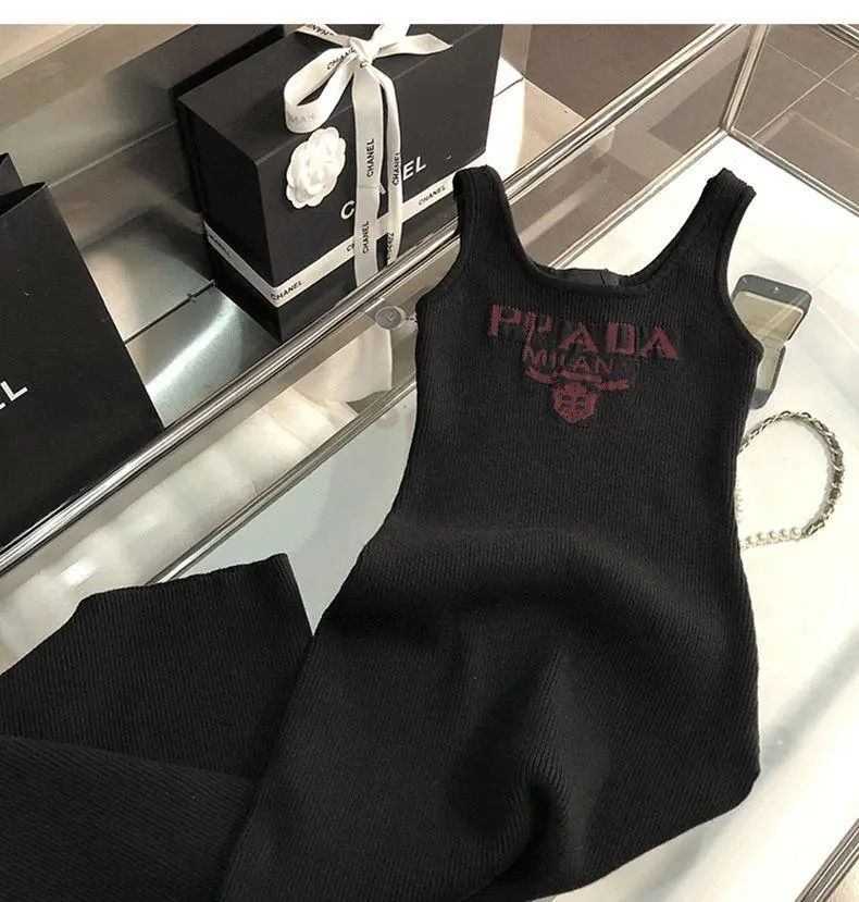 New Fashion All-match Ice Silk Knitted Sling Dress