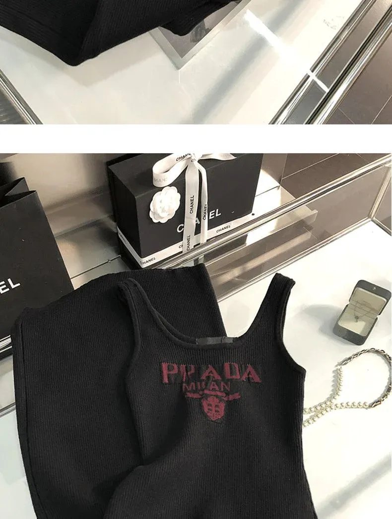 New Fashion All-match Ice Silk Knitted Sling Dress