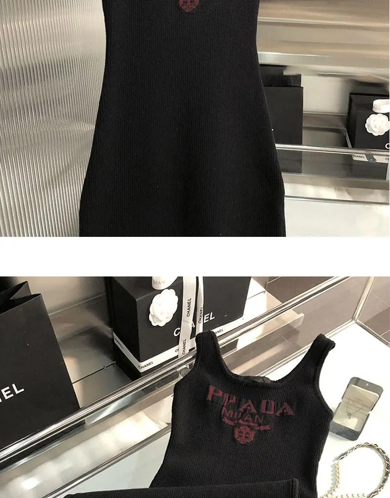 New Fashion All-match Ice Silk Knitted Sling Dress