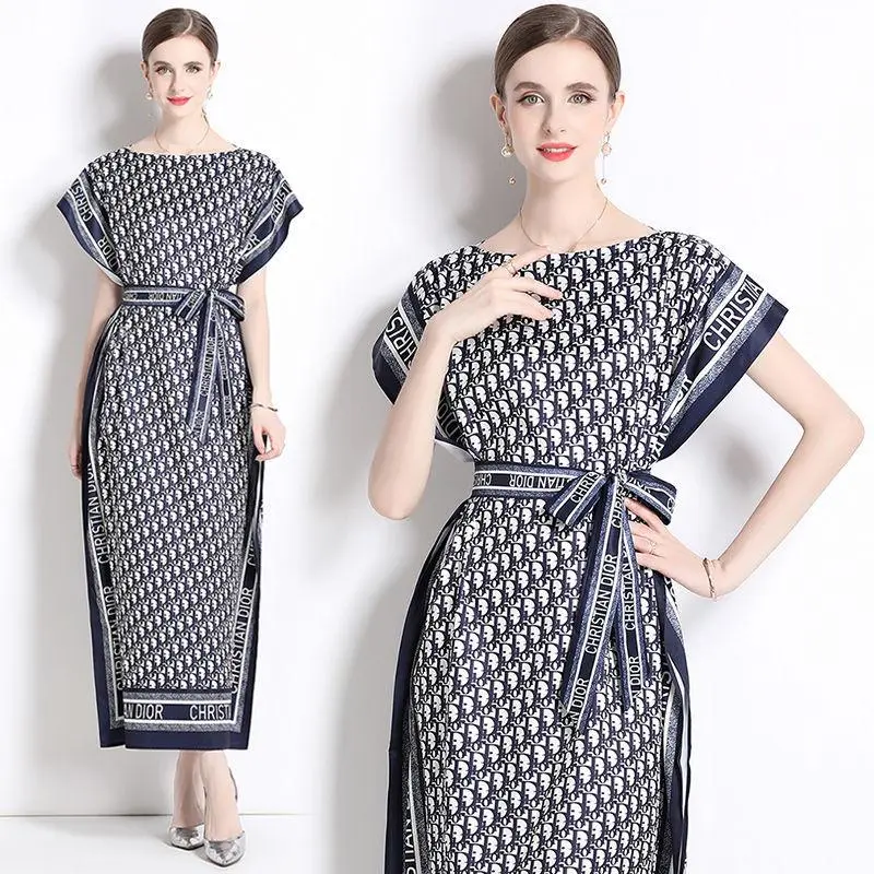 New Fashion All-match One-line Collar Lace-up Dress