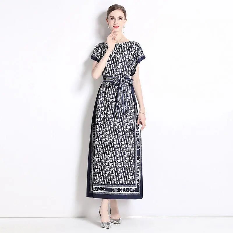 New Fashion All-match One-line Collar Lace-up Dress