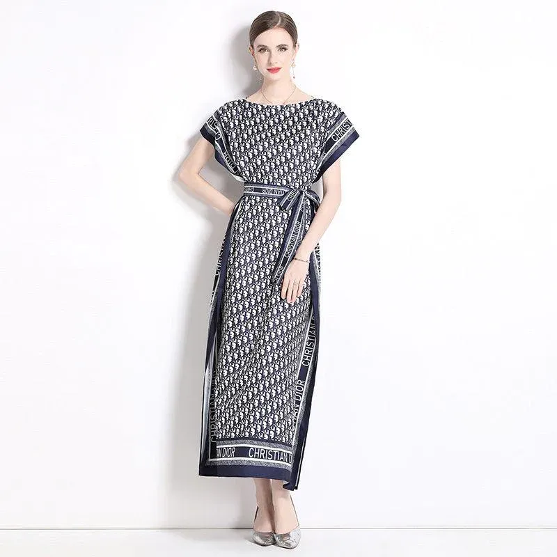 New Fashion All-match One-line Collar Lace-up Dress