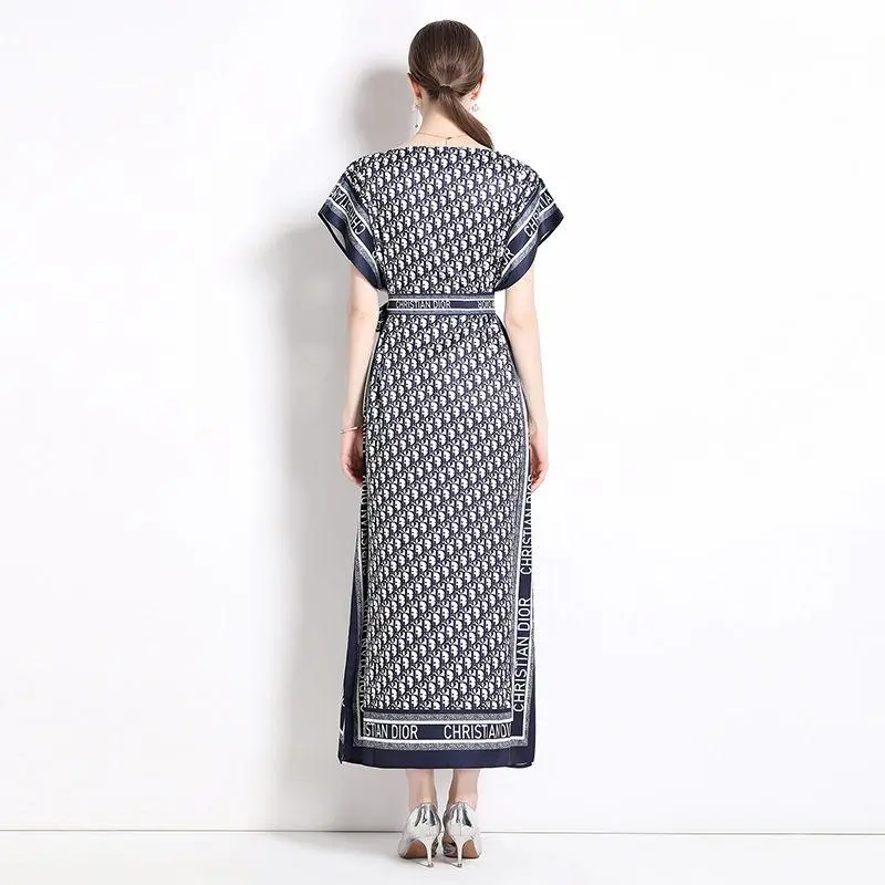 New Fashion All-match One-line Collar Lace-up Dress