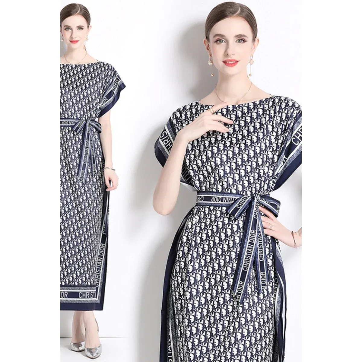 New Fashion All-match One-line Collar Lace-up Dress