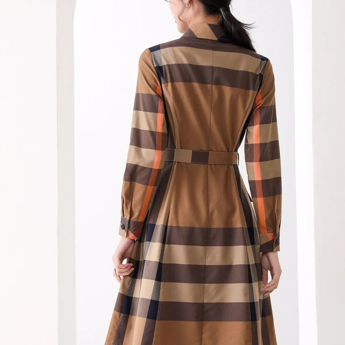 New fashionable waistband striped long sleeved dress