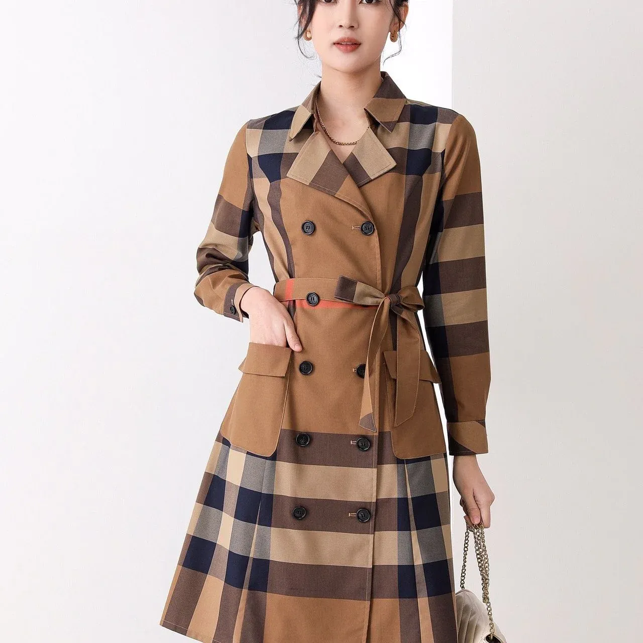 New fashionable waistband striped long sleeved dress