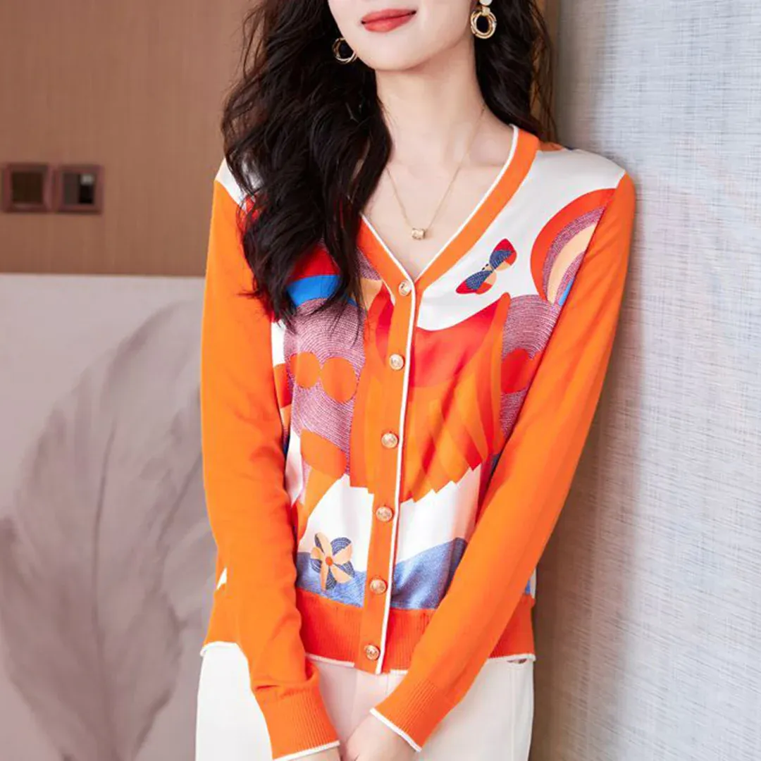 New Year Fashion Printed Knitted Cardigan Long Sleeves