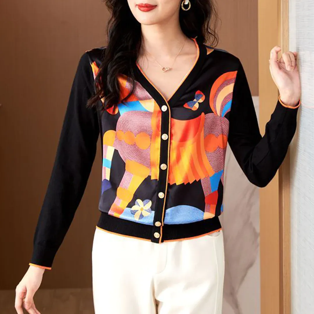 New Year Fashion Printed Knitted Cardigan Long Sleeves