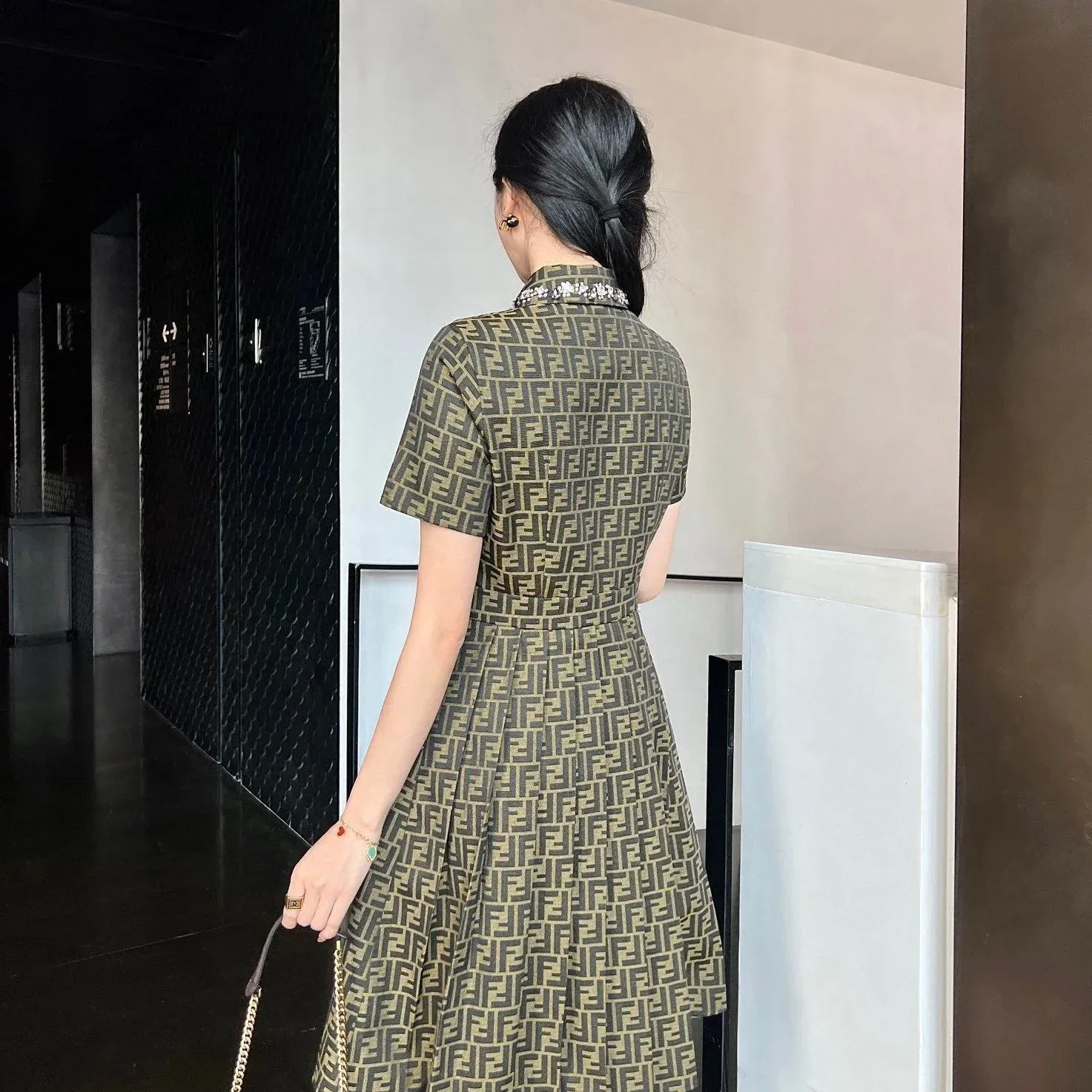 New Shirt Jacquard Letter Tight Waist Dress