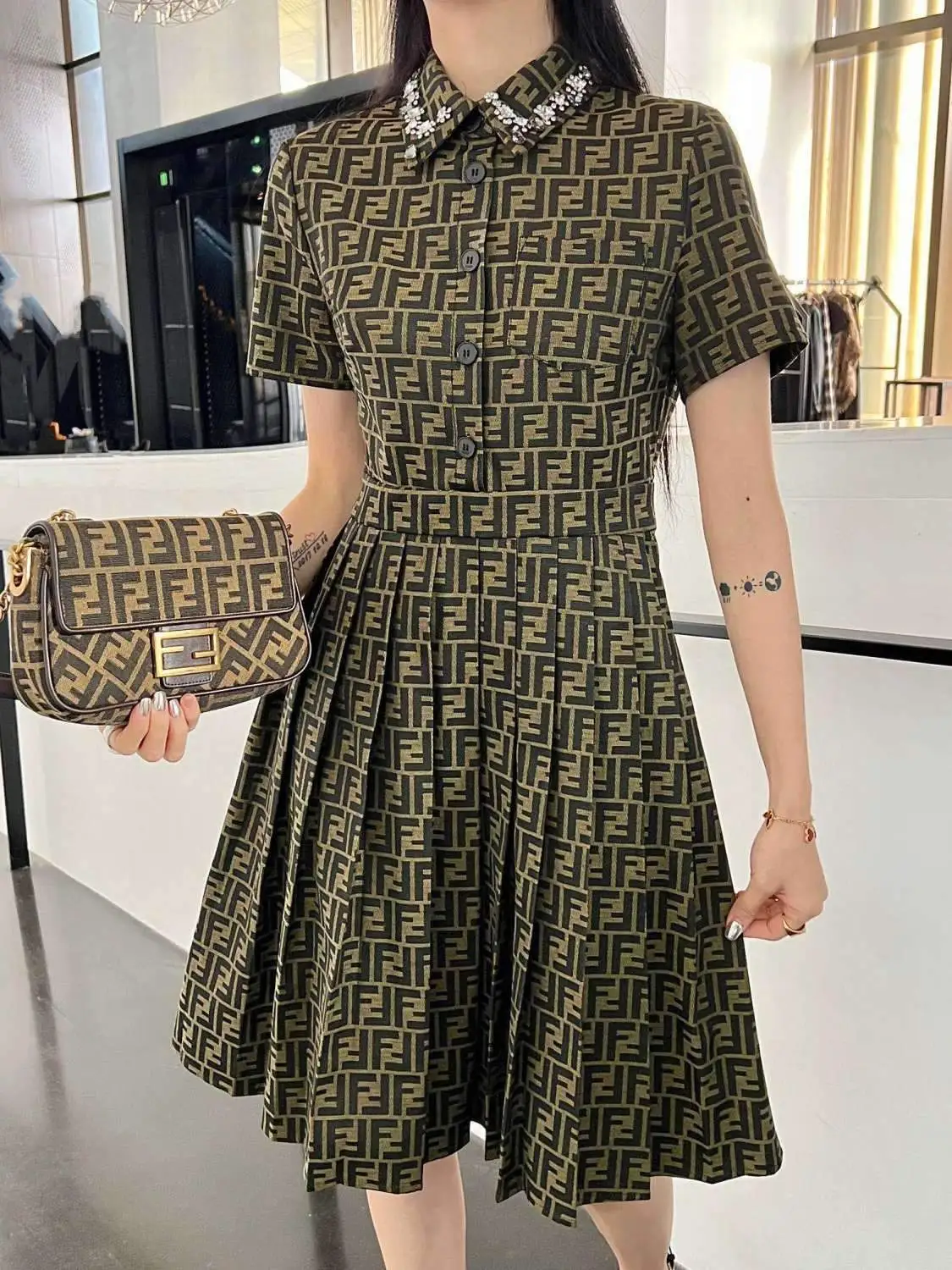 New Shirt Jacquard Letter Tight Waist Dress