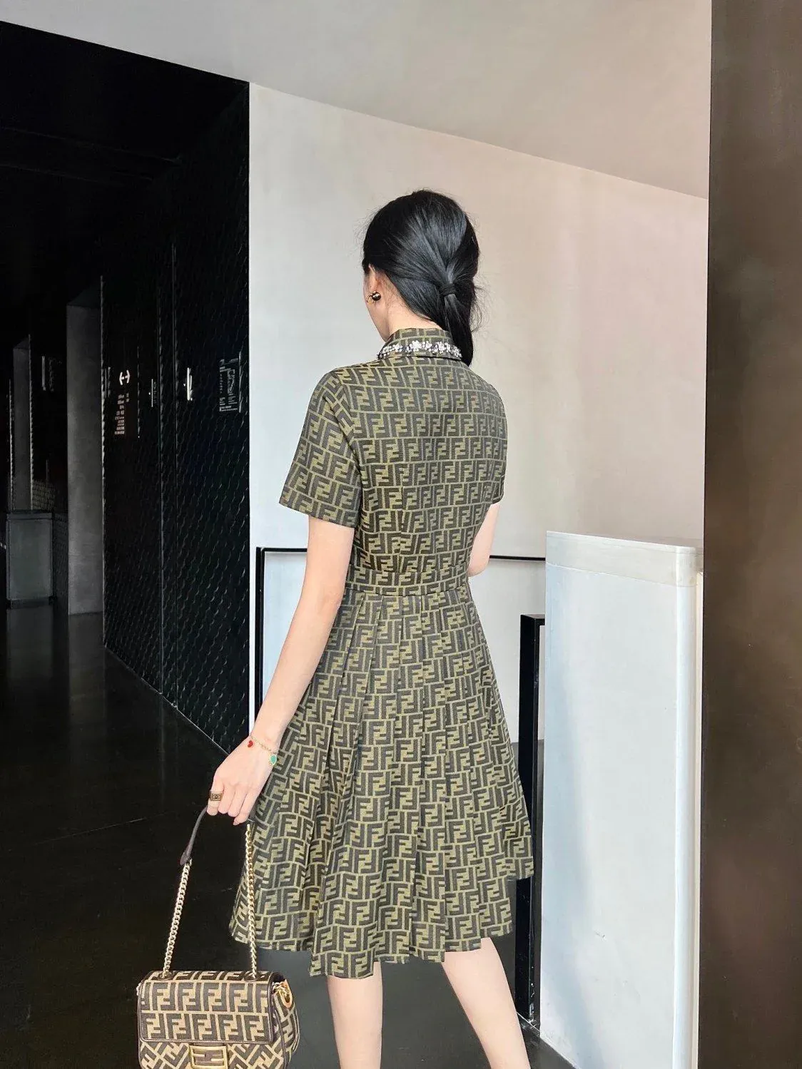 New Shirt Jacquard Letter Tight Waist Dress