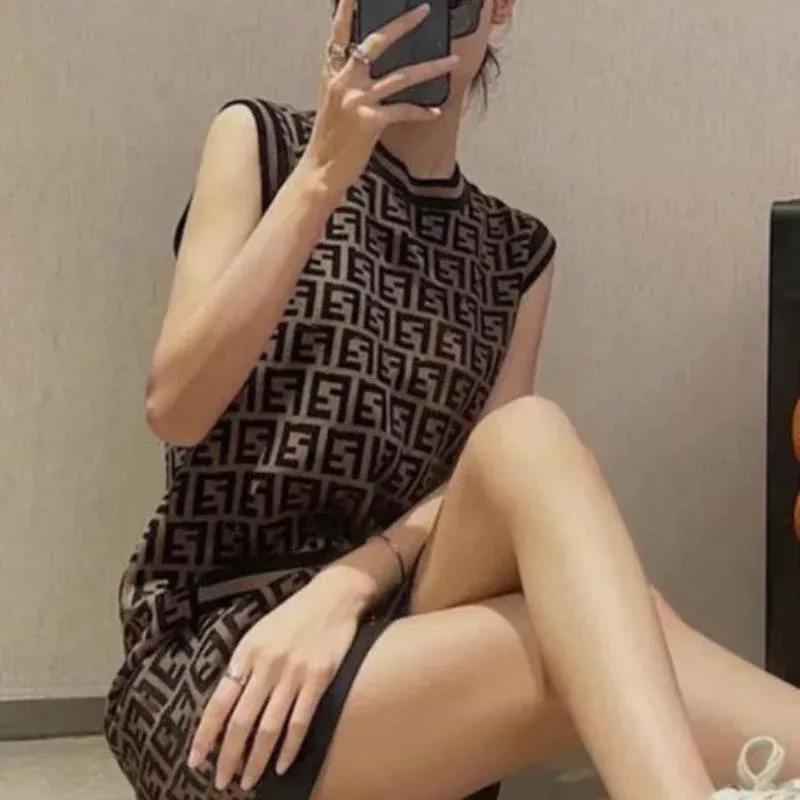 Fashion Sleeveless Ice Silk Vest Dress Hip Dress