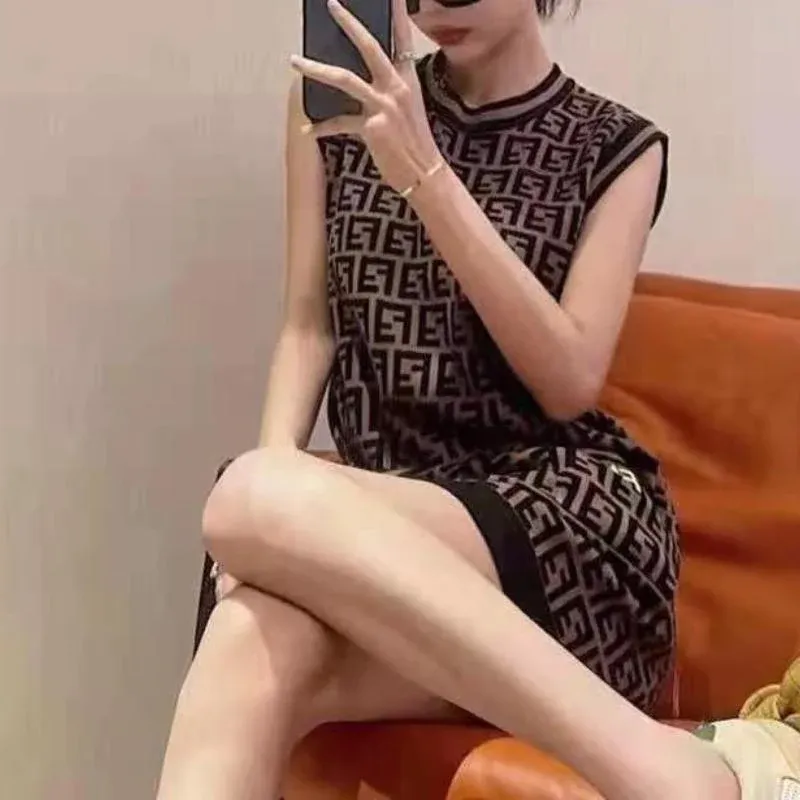 Fashion Sleeveless Ice Silk Vest Dress Hip Dress