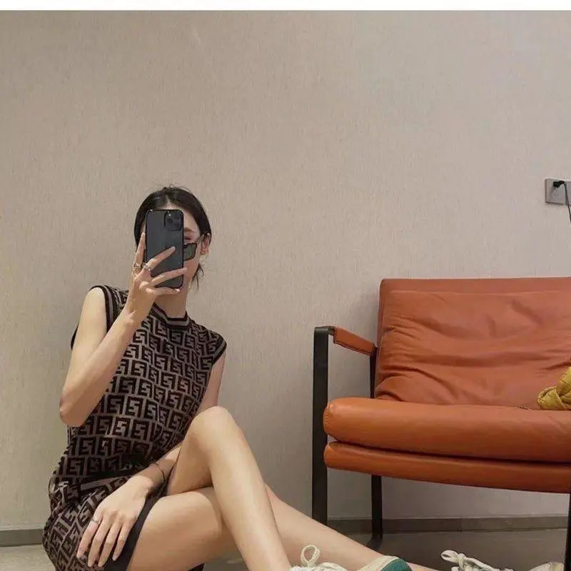 Fashion Sleeveless Ice Silk Vest Dress Hip Dress