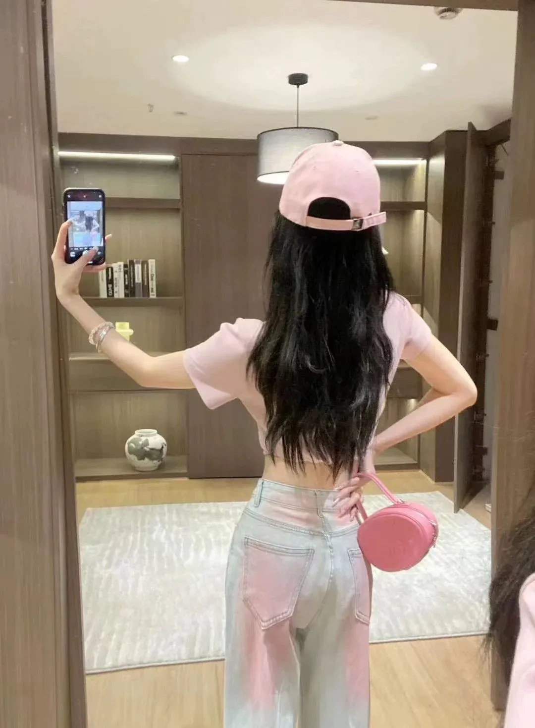 New High Waist Retro Trousers Gradient Pink Straight Jeans