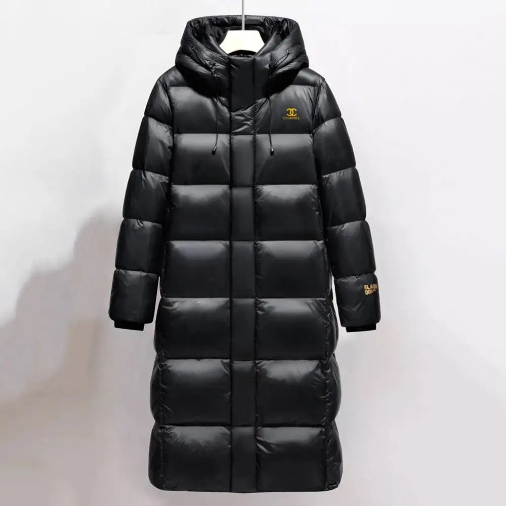 Black gold mid-length hooded down jacket