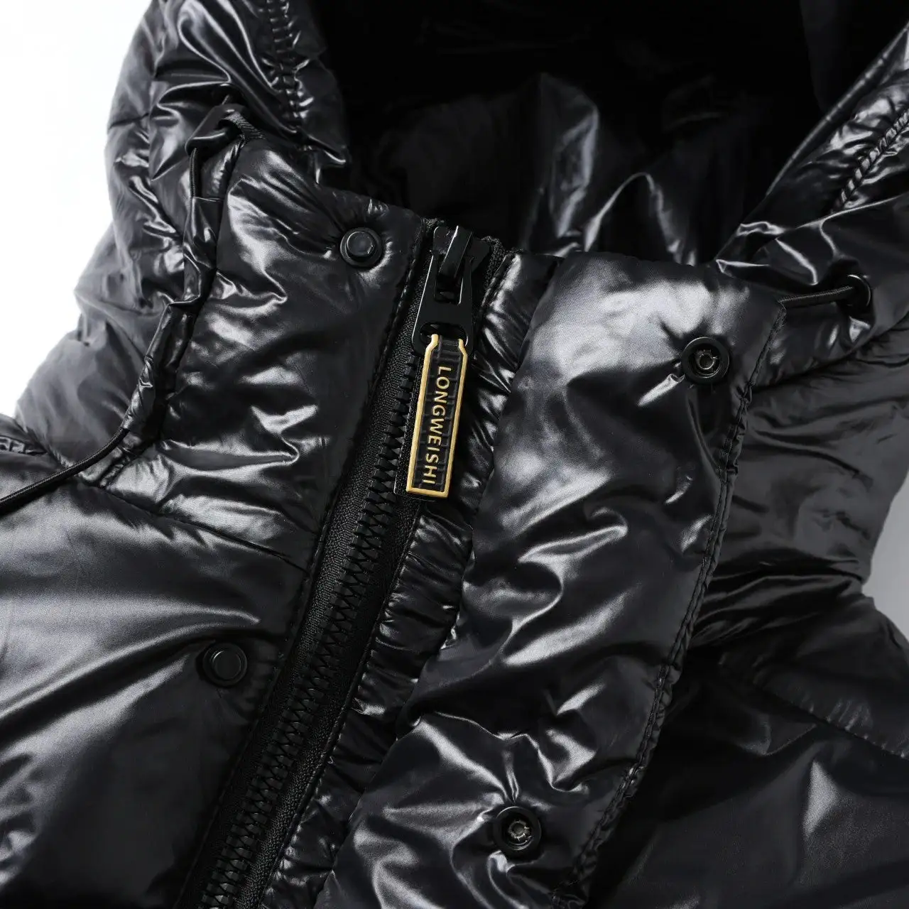 Black gold mid-length hooded down jacket