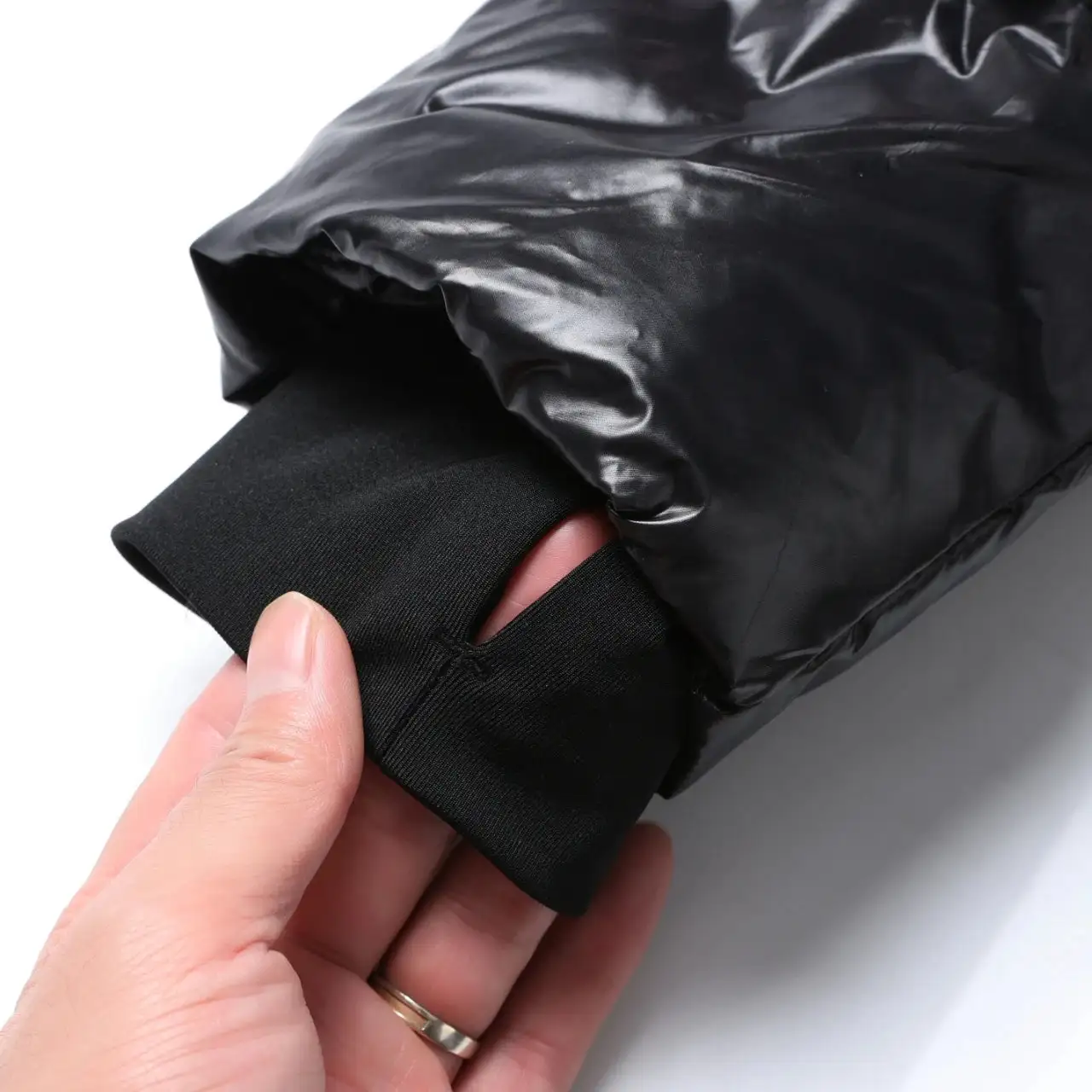 Black gold mid-length hooded down jacket