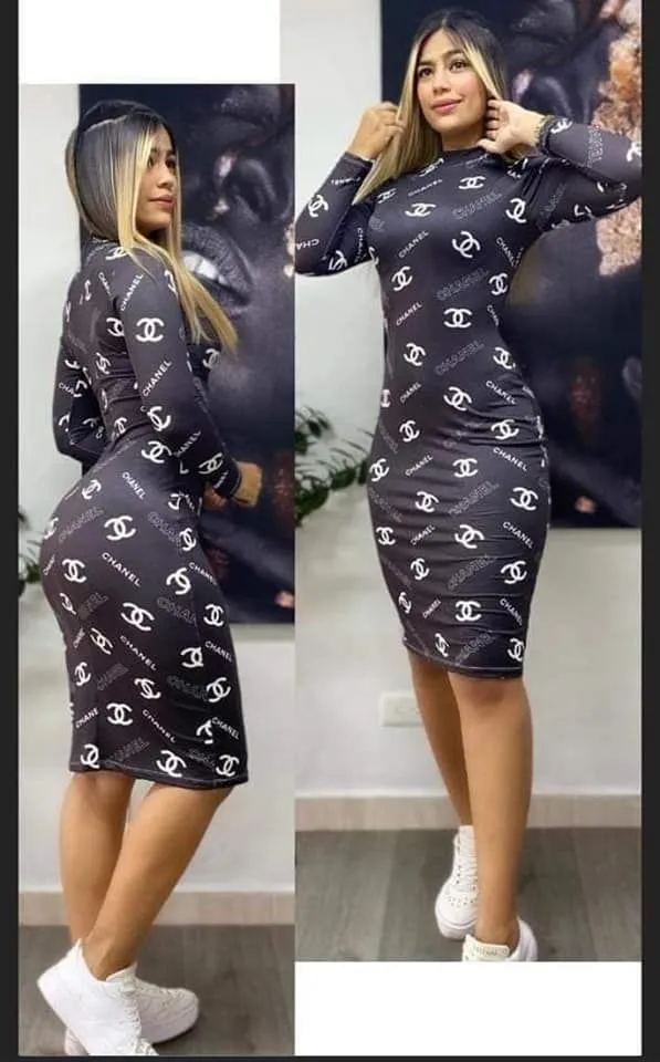 Sexy printed slim fit hip-hugging dress