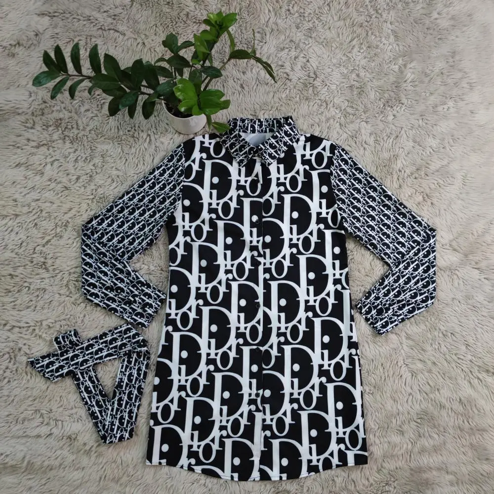 Fashionable printed casual shirt dress