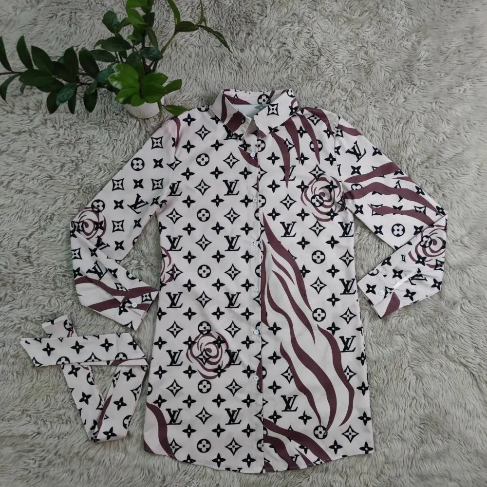 Fashionable printed casual shirt dress