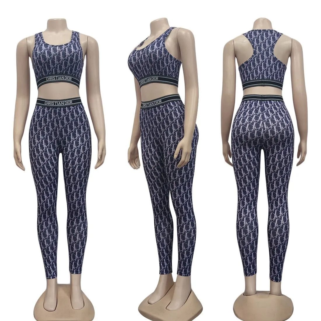 Fashionable sports vest + trousers casual two-piece set