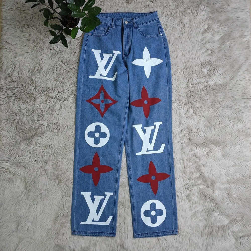 Casual versatile denim high waist blue washed trousers jeans
