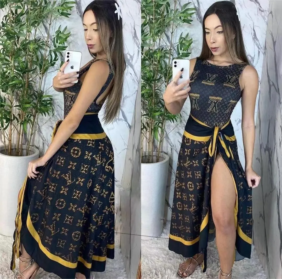 Sexy sleeveless lace-up swimsuit beach skirt two-piece set