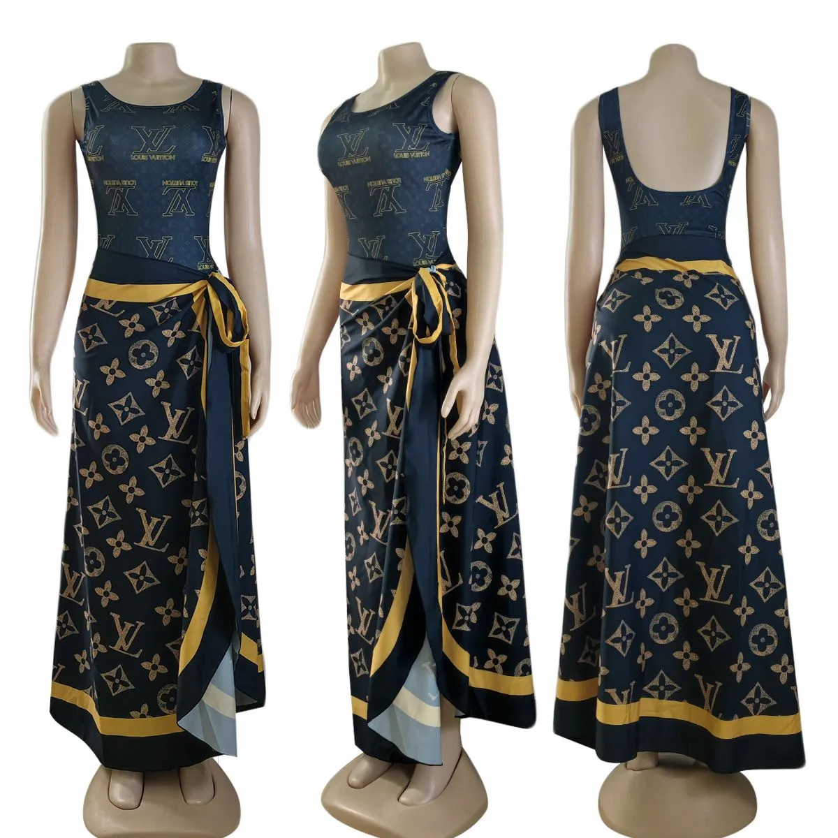 Sexy sleeveless lace-up swimsuit beach skirt two-piece set