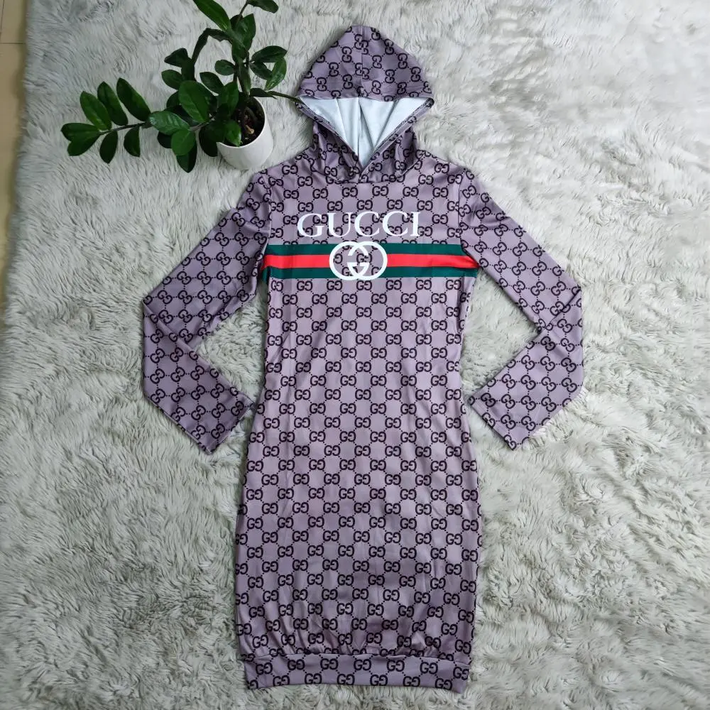 Stylish hooded long sleeve printed dress