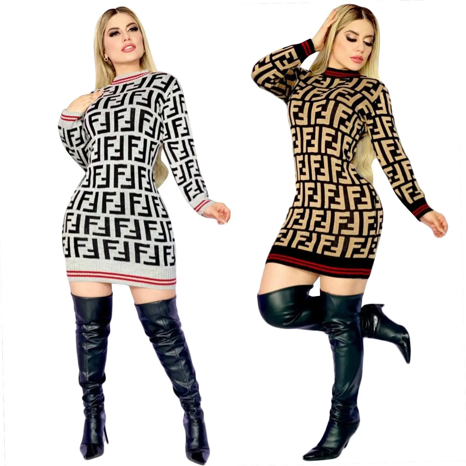 Women's hip-covering knitted sweater dress