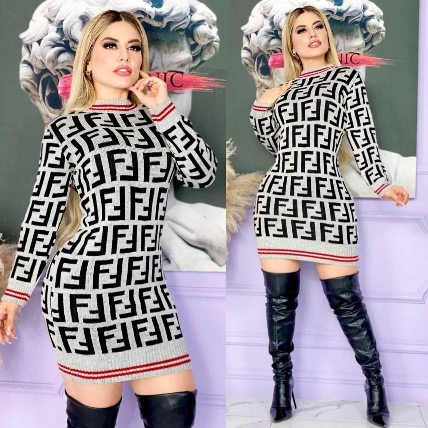 Women's hip-covering knitted sweater dress