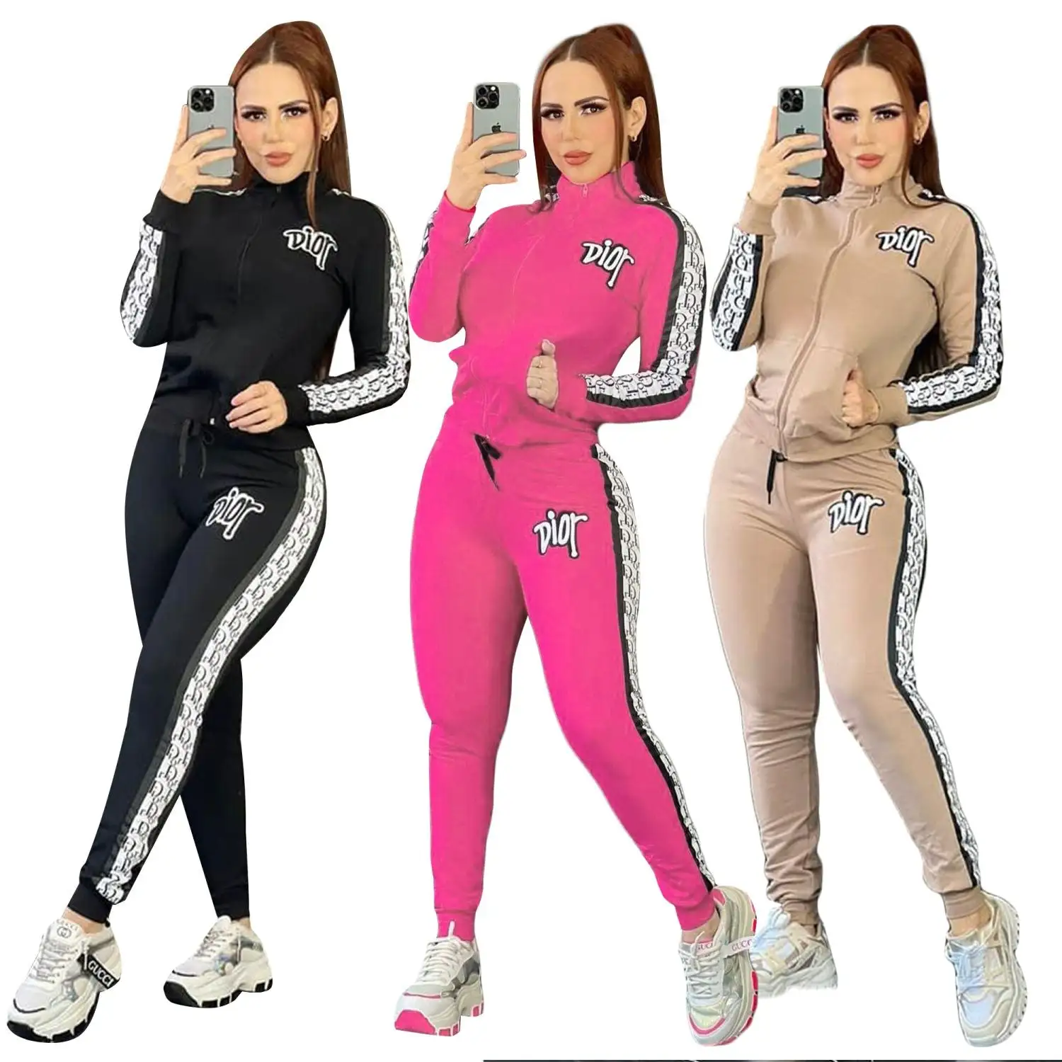 High collar stylish commuting print sports suit