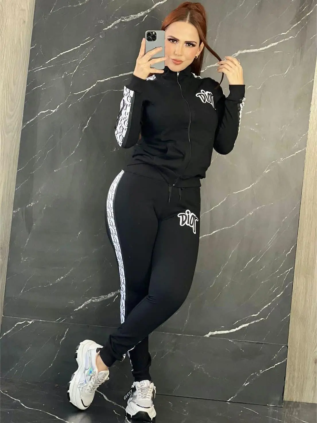 High collar stylish commuting print sports suit