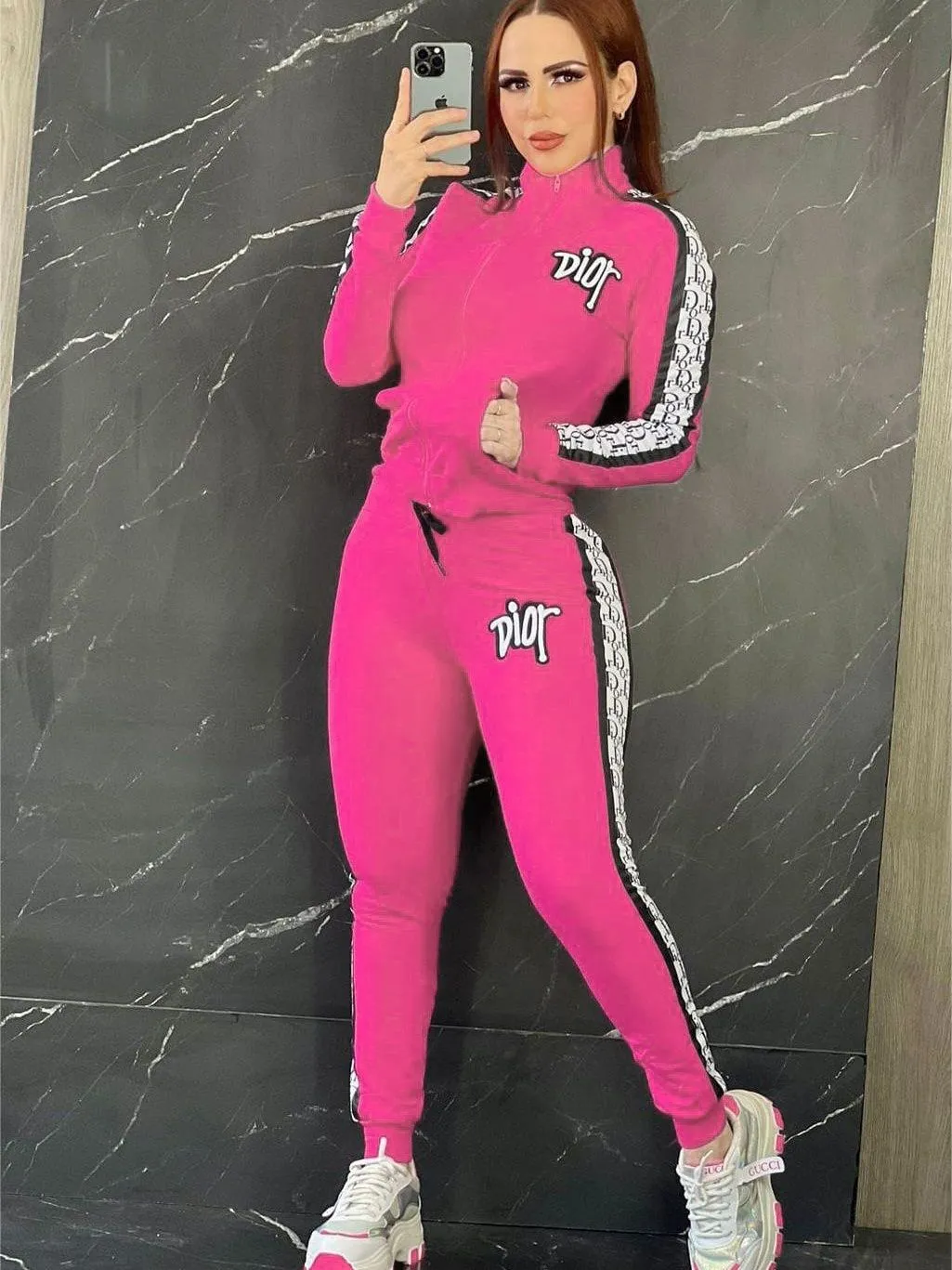 High collar stylish commuting print sports suit