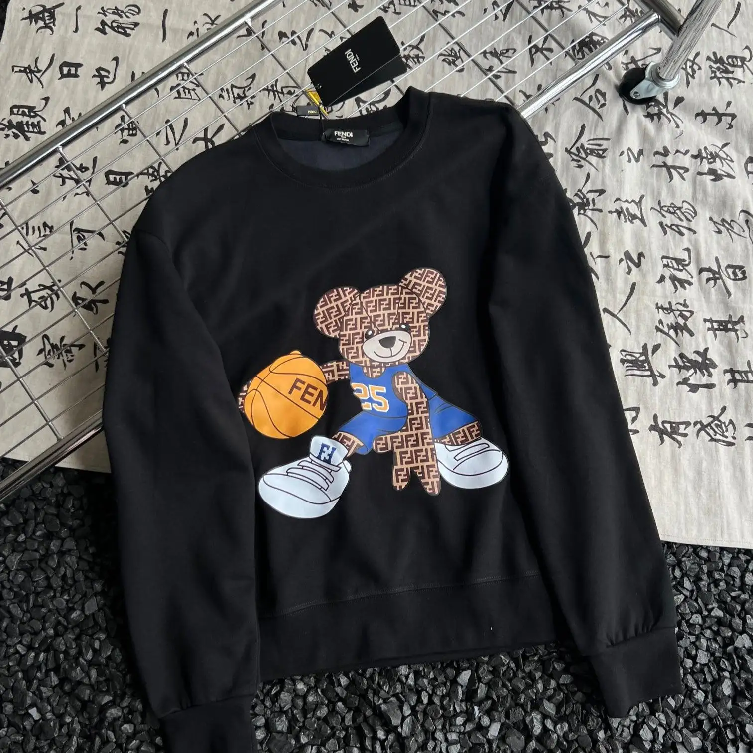 Basketball bear double F printed casual round neck sweatshirt