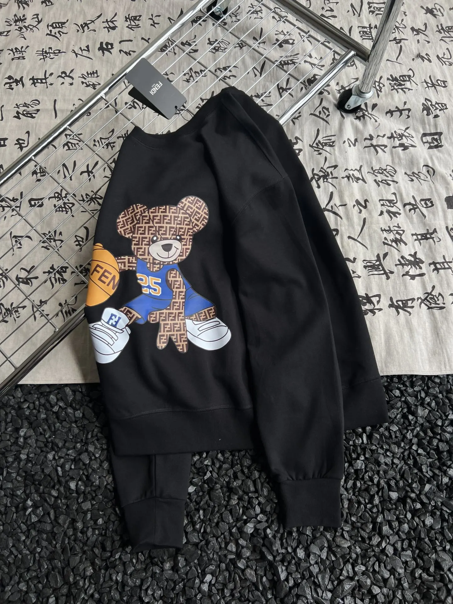 Basketball bear double F printed casual round neck sweatshirt