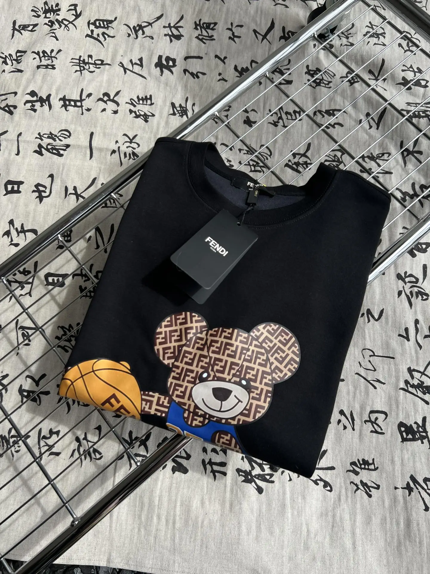 Basketball bear double F printed casual round neck sweatshirt