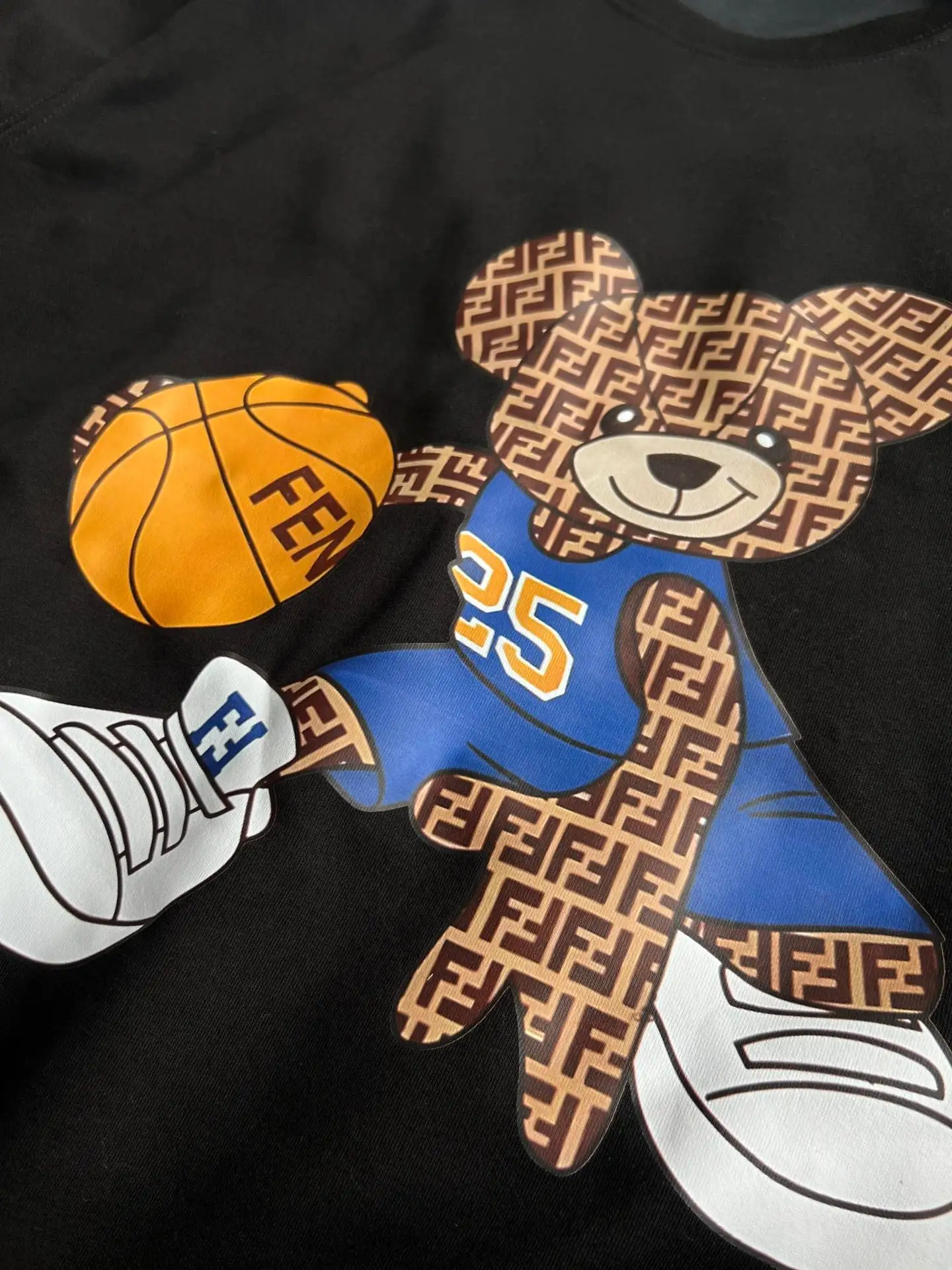 Basketball bear double F printed casual round neck sweatshirt