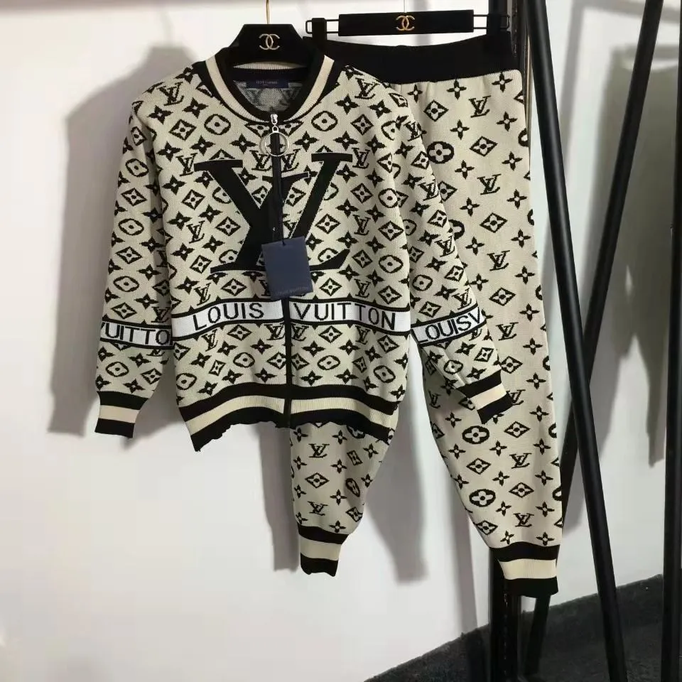 Fashion casual suit stitching knitted sweater leggings two-piece set