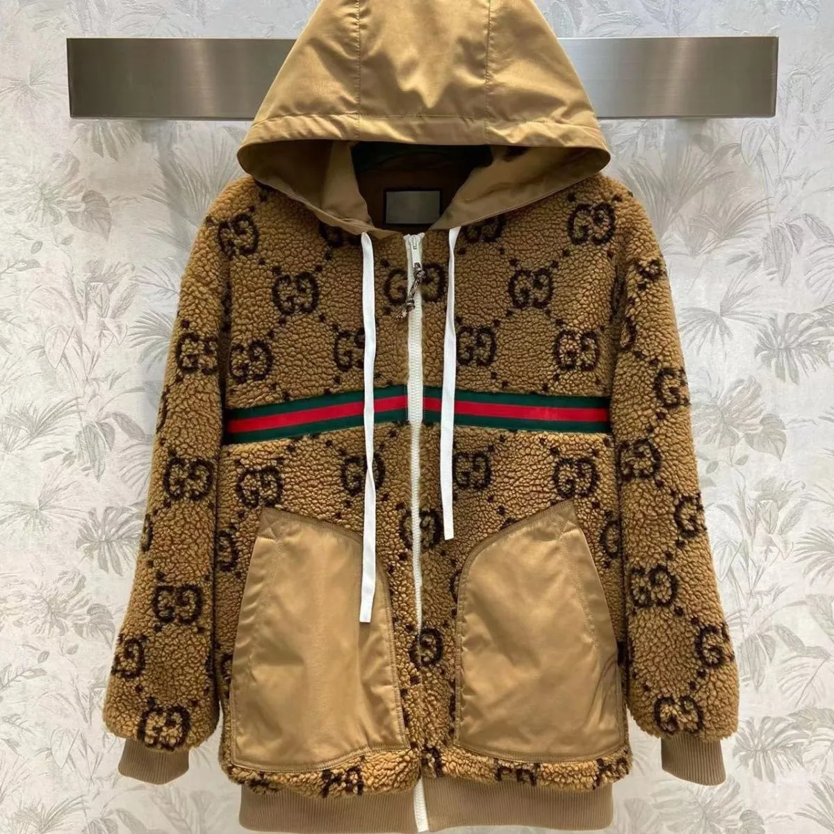 European station new high-quality lamb velvet full-body printing men and women the same style couple hooded all-match jacket men