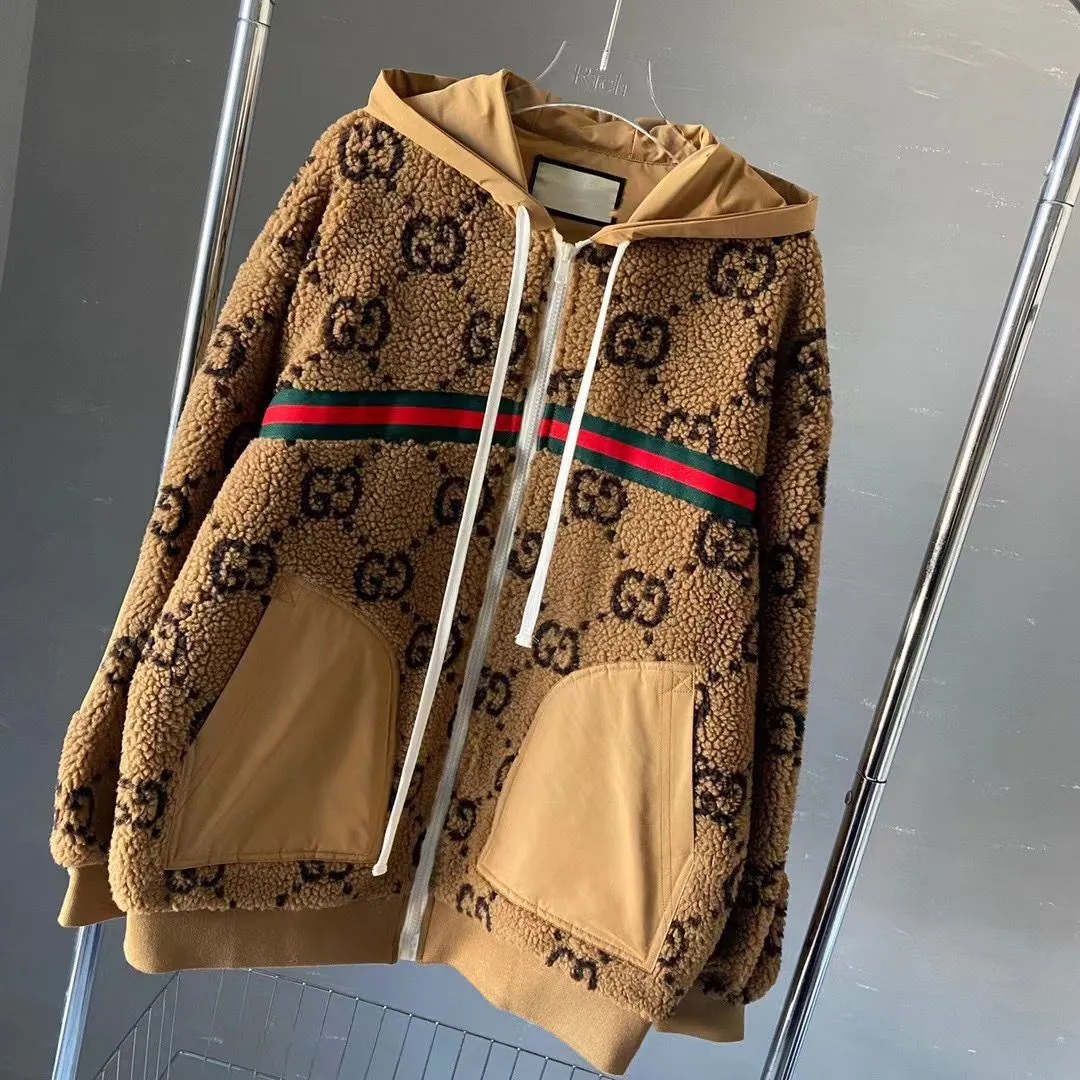 European station new high-quality lamb velvet full-body printing men and women the same style couple hooded all-match jacket men